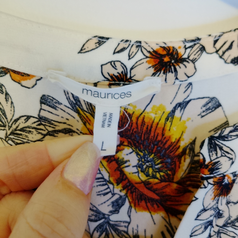 Maurices Floral Print Top with Orange and Black Accents - Picture 6 of 7